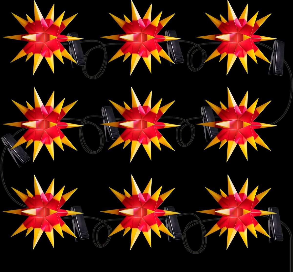 Sterntaler sterketting | Kerstster ketting | 9 sterren | 18 Zacker | 12 cm | Binnen en buiten | LED | Stekker | met timer